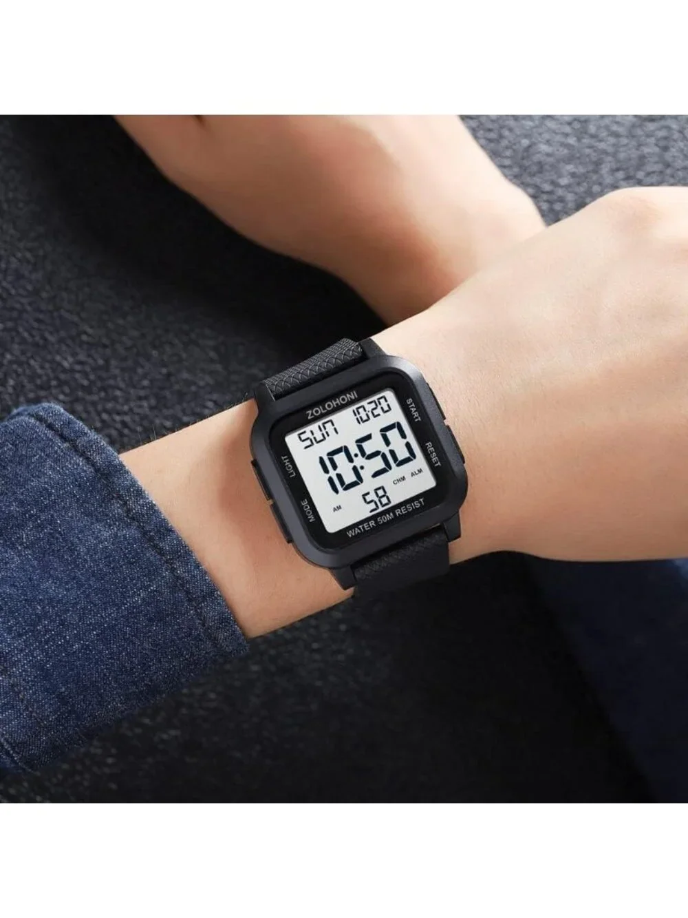 Men's Black White Analog Quartz Stainless Steel Waterproof Square Digital Watch
